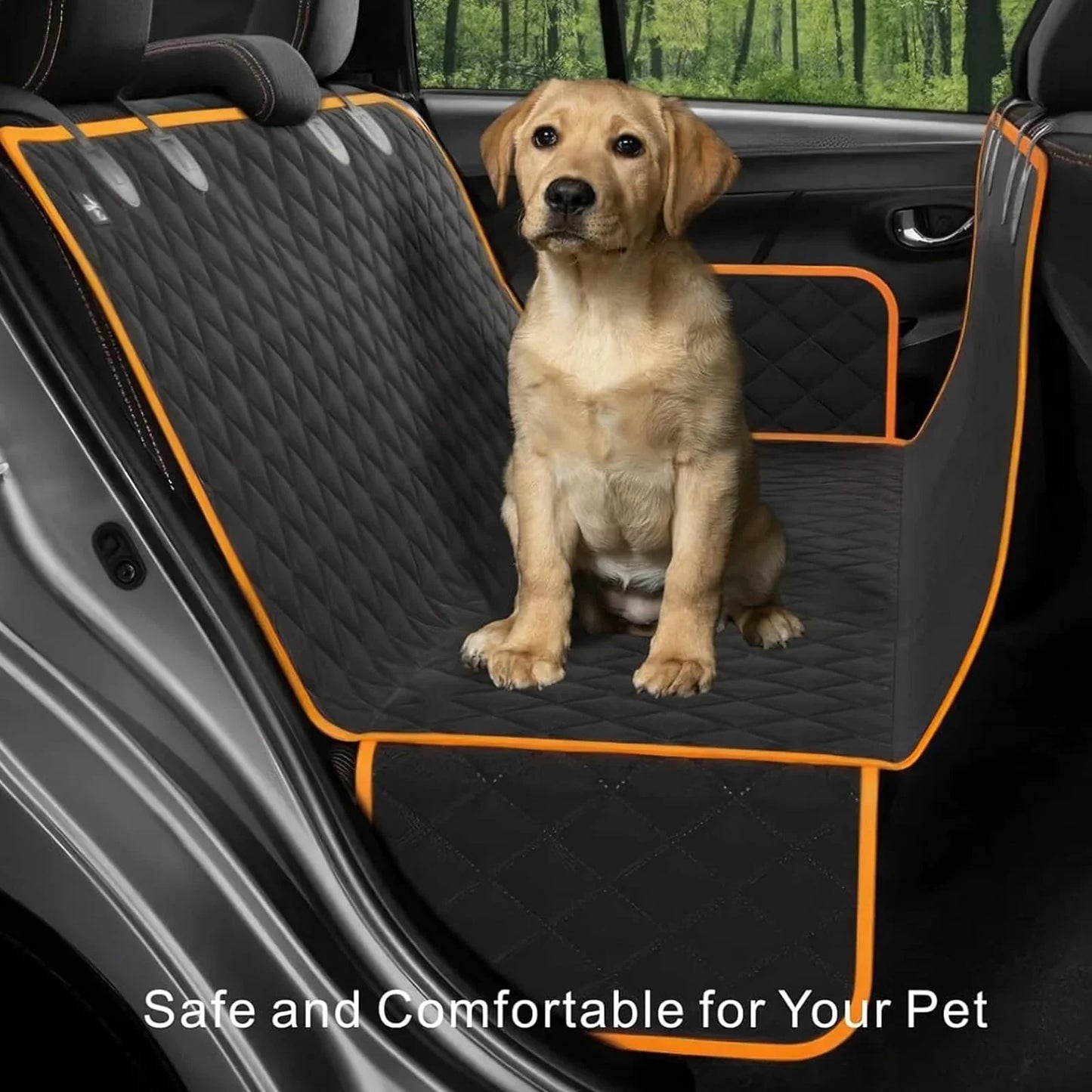 Pet Dog Car Seat Cover for Back Seat, Waterproof Bench Car Seat Protector for Dogs Kids, Non-Slip Reat Seat Cover Universal Size Fits Cars, Trucks, SUV, Orange