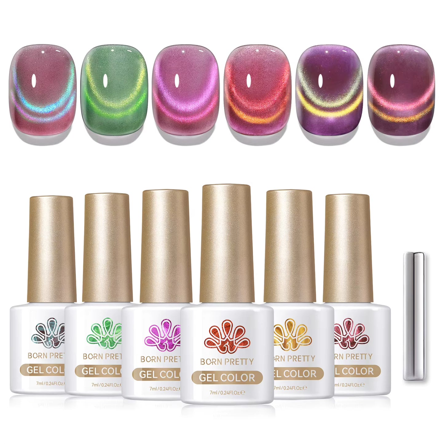 6PCS Pink Ocean Cat Nail Gel Polish Set with Magnet Stick Jelly Holographics Magnetic Nail Kit Salon Art Manicure