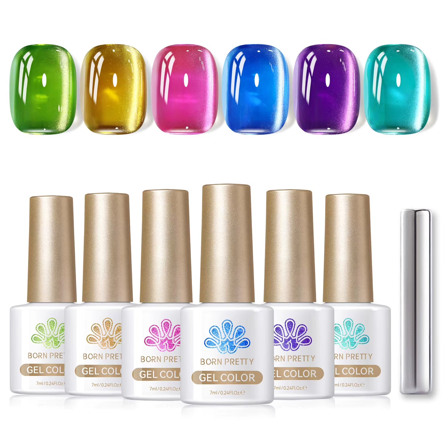6PCS Pink Ocean Cat Nail Gel Polish Set with Magnet Stick Jelly Holographics Magnetic Nail Kit Salon Art Manicure