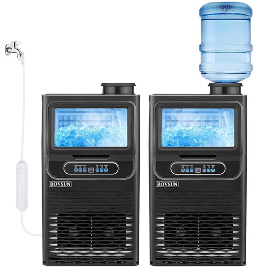 70LBS/24H Ice Maker Machine with 2 Water Inlets, Freestanding/Countertop Ice Machine with 11Lbs Storage Bin, Ice Scoop & Water Filter for Home Office Light Commercial Restaurant Bar Cafe Use