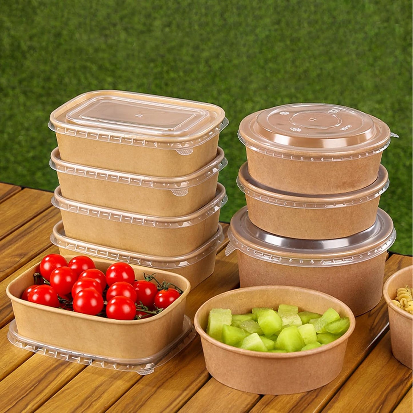 50-Pack 35Oz Disposable Kraft Paper Bowls【With Lids and Forks】, Large Meal Prep Containers Paper Salad Bowls, Leakproof Food Containers Treat Soup Serving Bowl, Microwave Safe for Hot/Cold Food