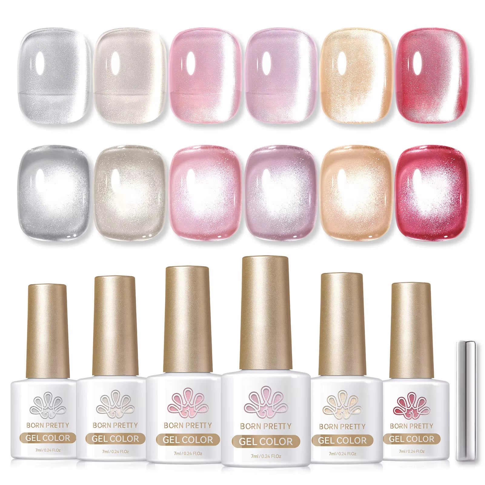 6PCS Pink Ocean Cat Nail Gel Polish Set with Magnet Stick Jelly Holographics Magnetic Nail Kit Salon Art Manicure