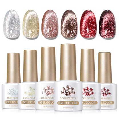 6PCS Pink Ocean Cat Nail Gel Polish Set with Magnet Stick Jelly Holographics Magnetic Nail Kit Salon Art Manicure