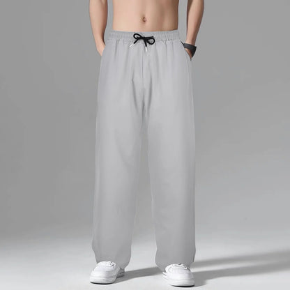 Mens Wide Leg Athletic Pants Loose Fit Drawstring Jogging Sweatpants with Pockets Running Workout Pants Casual Lounge Pants Grey