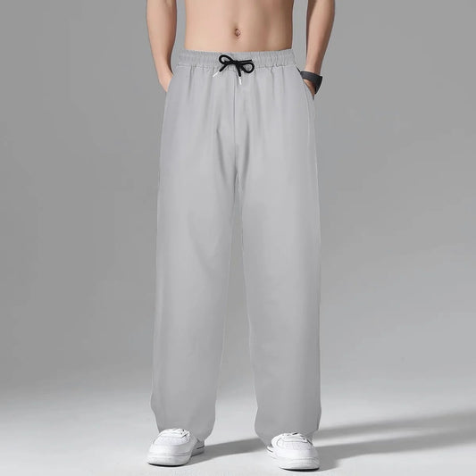 Mens Wide Leg Athletic Pants Loose Fit Drawstring Jogging Sweatpants with Pockets Running Workout Pants Casual Lounge Pants Grey