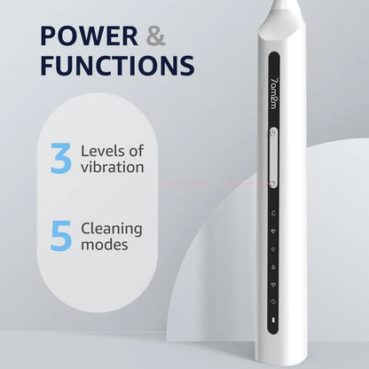 Sonic Electric Toothbrush, High Power Rechargeable Toothbrushes, with 8 Brush Heads for Adults and Kids, 15 Adjustable Modes, Built-In 2-Minute Smart Timer, 4 Hours Fast Charge, White