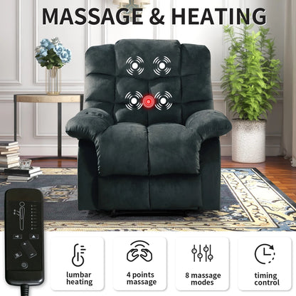 Massage Recliner Chair with Heat and Vibration Manual Recliners Fabric Sofa Reclining Chair for Living Room, Gray