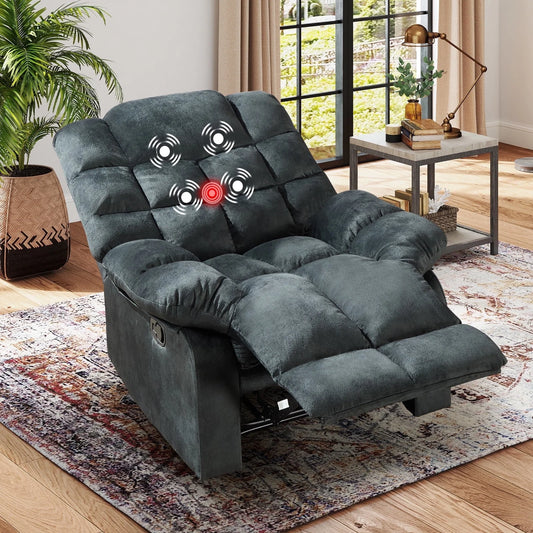 Massage Recliner Chair with Heat and Vibration Manual Recliners Fabric Sofa Reclining Chair for Living Room, Gray