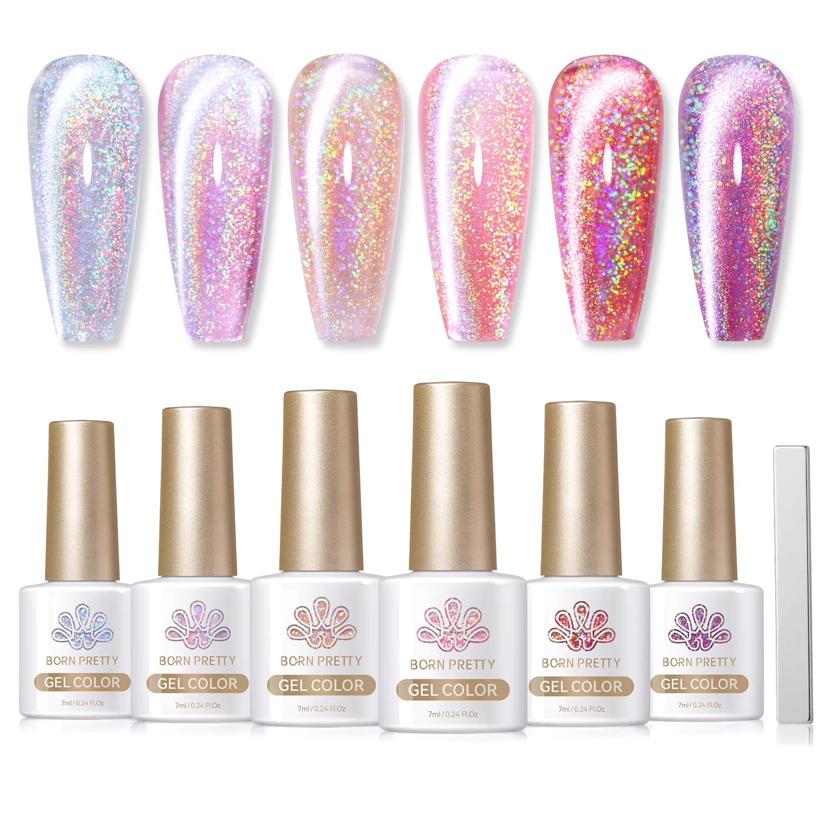 6PCS Pink Ocean Cat Nail Gel Polish Set with Magnet Stick Jelly Holographics Magnetic Nail Kit Salon Art Manicure