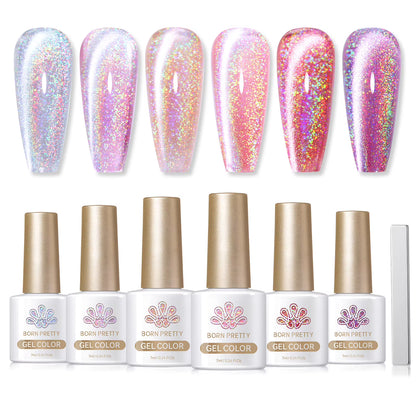 6PCS Pink Ocean Cat Nail Gel Polish Set with Magnet Stick Jelly Holographics Magnetic Nail Kit Salon Art Manicure