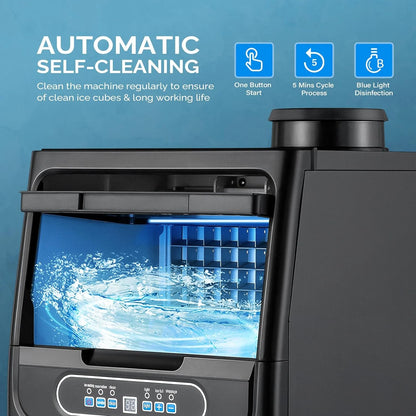 70LBS/24H Ice Maker Machine with 2 Water Inlets, Freestanding/Countertop Ice Machine with 11Lbs Storage Bin, Ice Scoop & Water Filter for Home Office Light Commercial Restaurant Bar Cafe Use