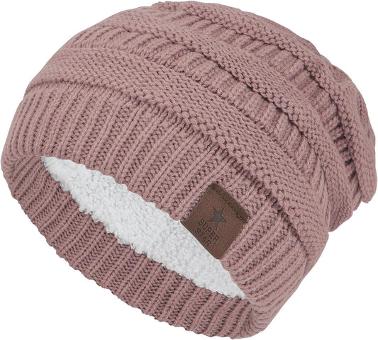 Womens Knit Beanie Winter Thick Solid Fleece Lined Beanie Hats for Women Men Unisex Warm Skiing Beanies