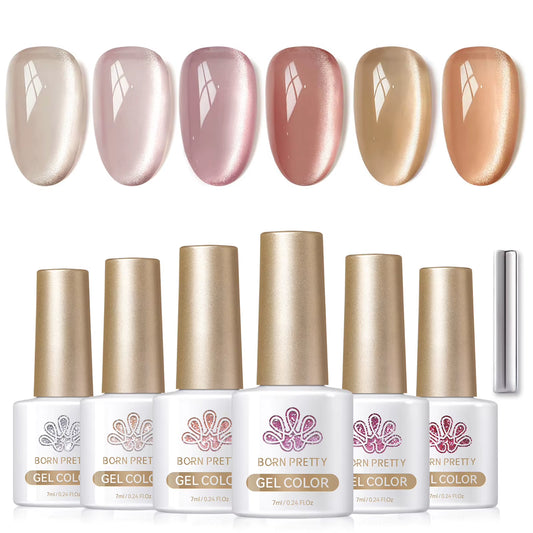 6PCS Pink Ocean Cat Nail Gel Polish Set with Magnet Stick Jelly Holographics Magnetic Nail Kit Salon Art Manicure