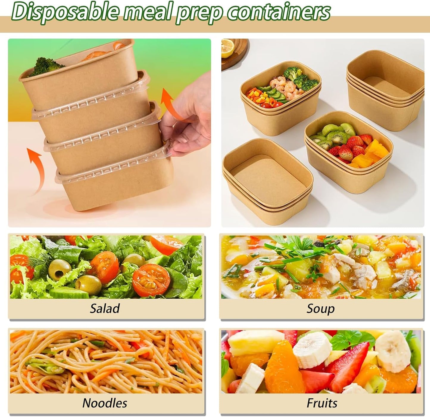 50-Pack 35Oz Disposable Kraft Paper Bowls【With Lids and Forks】, Large Meal Prep Containers Paper Salad Bowls, Leakproof Food Containers Treat Soup Serving Bowl, Microwave Safe for Hot/Cold Food