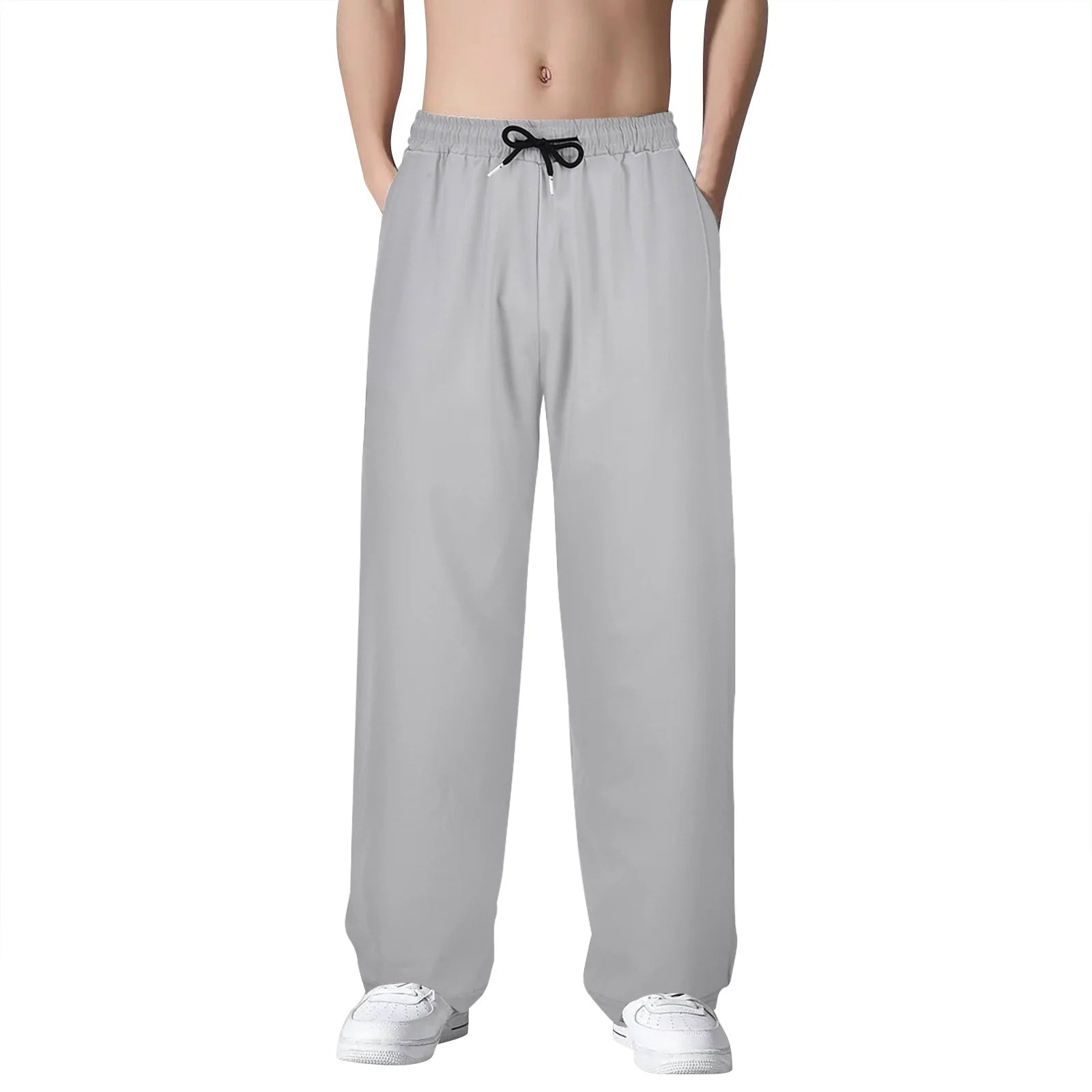Mens Wide Leg Athletic Pants Loose Fit Drawstring Jogging Sweatpants with Pockets Running Workout Pants Casual Lounge Pants Grey