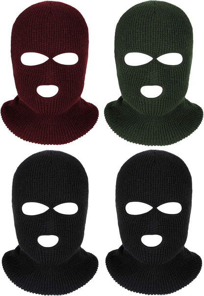 4 Pcs 3 Holes Ski Mask Full Face Cover Outdoor Balaclava Winter Knitted Neck Gaiter for Halloween Sports Cycling