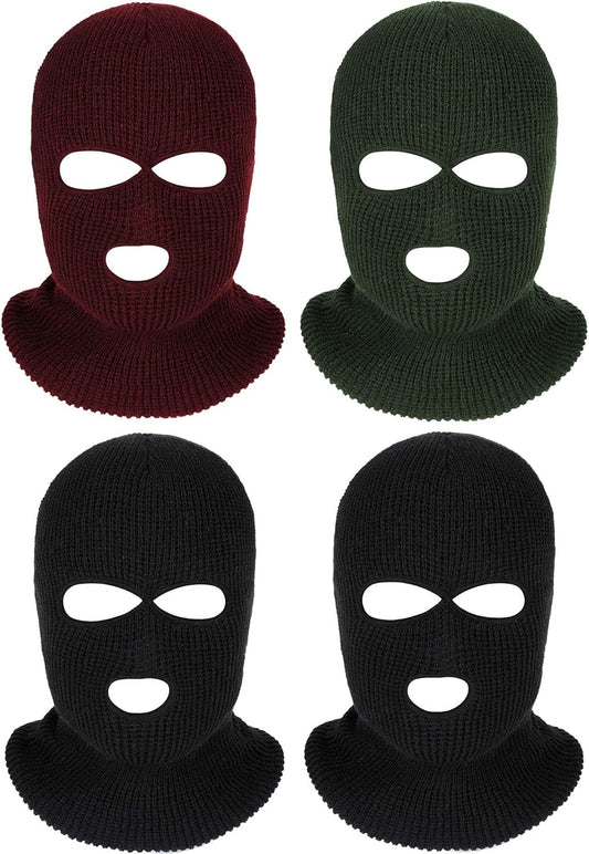 4 Pcs 3 Holes Ski Mask Full Face Cover Outdoor Balaclava Winter Knitted Neck Gaiter for Halloween Sports Cycling