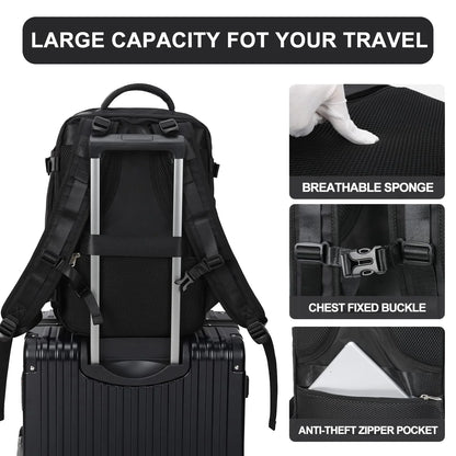 Large Travel Backpack for Women Men Laptop Bag Airline Approved Carry on Backpacks Waterproof anti Theft Gym Bags Hiking Flight Approved Luggage Casual Daypack, Standard, Black