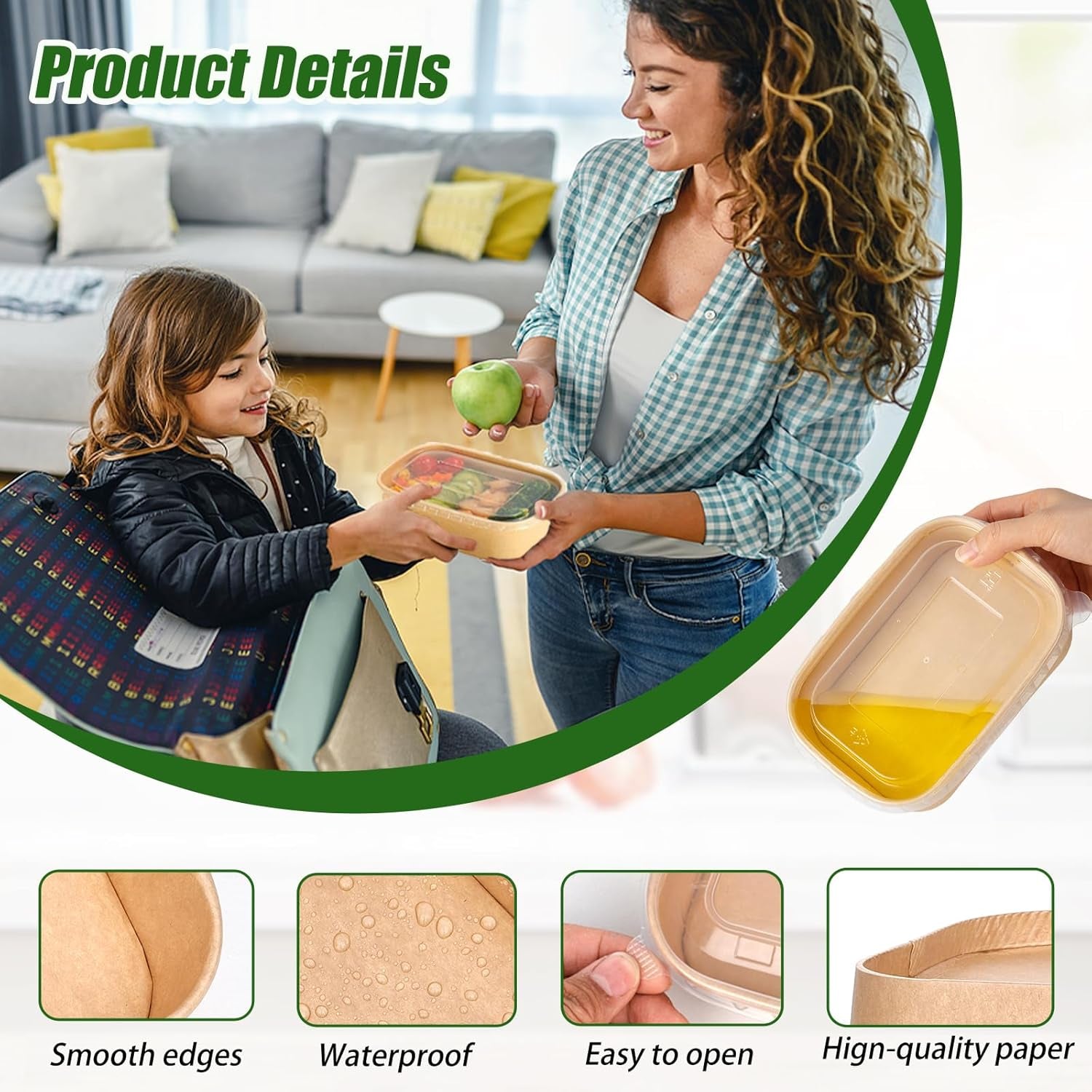 50-Pack 35Oz Disposable Kraft Paper Bowls【With Lids and Forks】, Large Meal Prep Containers Paper Salad Bowls, Leakproof Food Containers Treat Soup Serving Bowl, Microwave Safe for Hot/Cold Food
