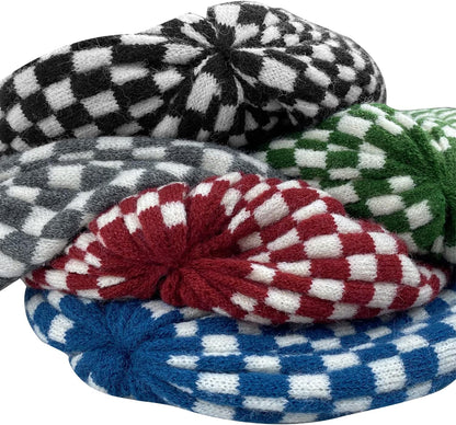 Plaid Slouch Beanie Skull Cap Oversized Long Baggy Winter Warm Hats Soft Ski Hat Slouchy Skullies Cap