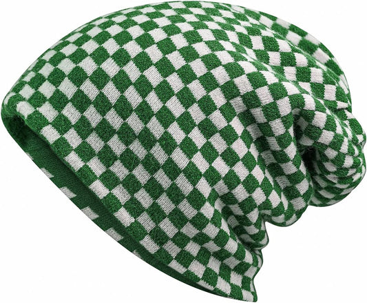 Plaid Slouch Beanie Skull Cap Oversized Long Baggy Winter Warm Hats Soft Ski Hat Slouchy Skullies Cap