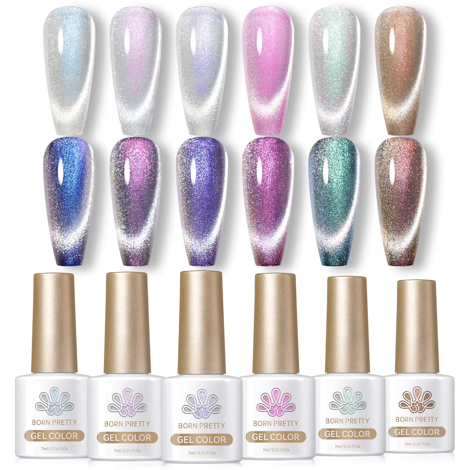 6PCS Pink Ocean Cat Nail Gel Polish Set with Magnet Stick Jelly Holographics Magnetic Nail Kit Salon Art Manicure