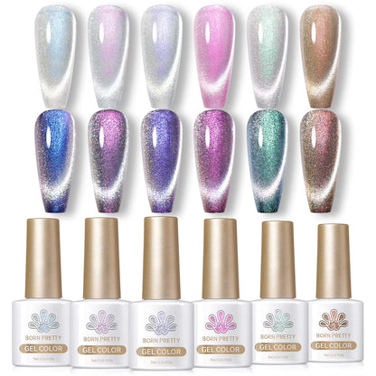 6PCS Pink Ocean Cat Nail Gel Polish Set with Magnet Stick Jelly Holographics Magnetic Nail Kit Salon Art Manicure