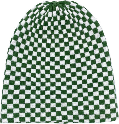 Plaid Slouch Beanie Skull Cap Oversized Long Baggy Winter Warm Hats Soft Ski Hat Slouchy Skullies Cap