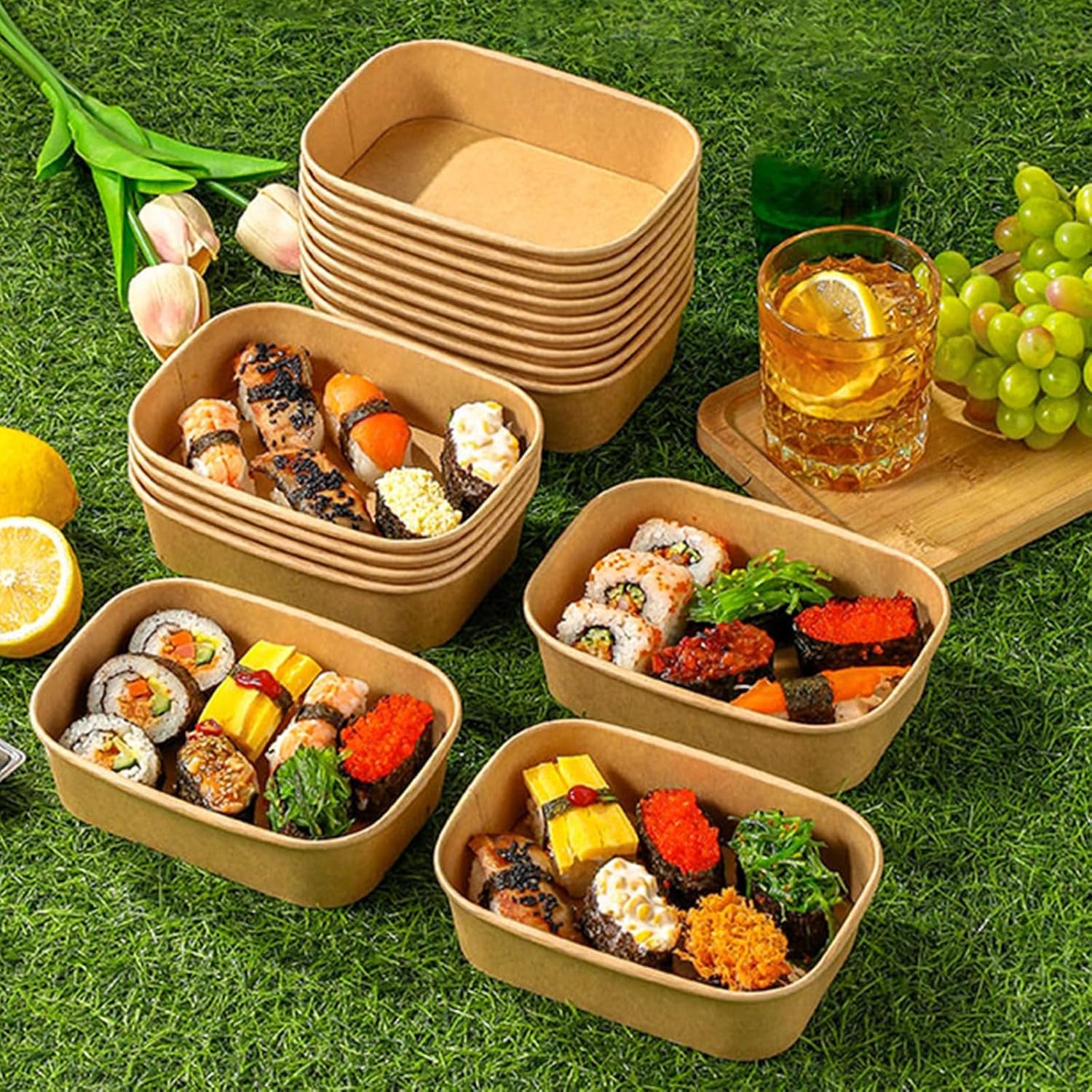 50-Pack 35Oz Disposable Kraft Paper Bowls【With Lids and Forks】, Large Meal Prep Containers Paper Salad Bowls, Leakproof Food Containers Treat Soup Serving Bowl, Microwave Safe for Hot/Cold Food
