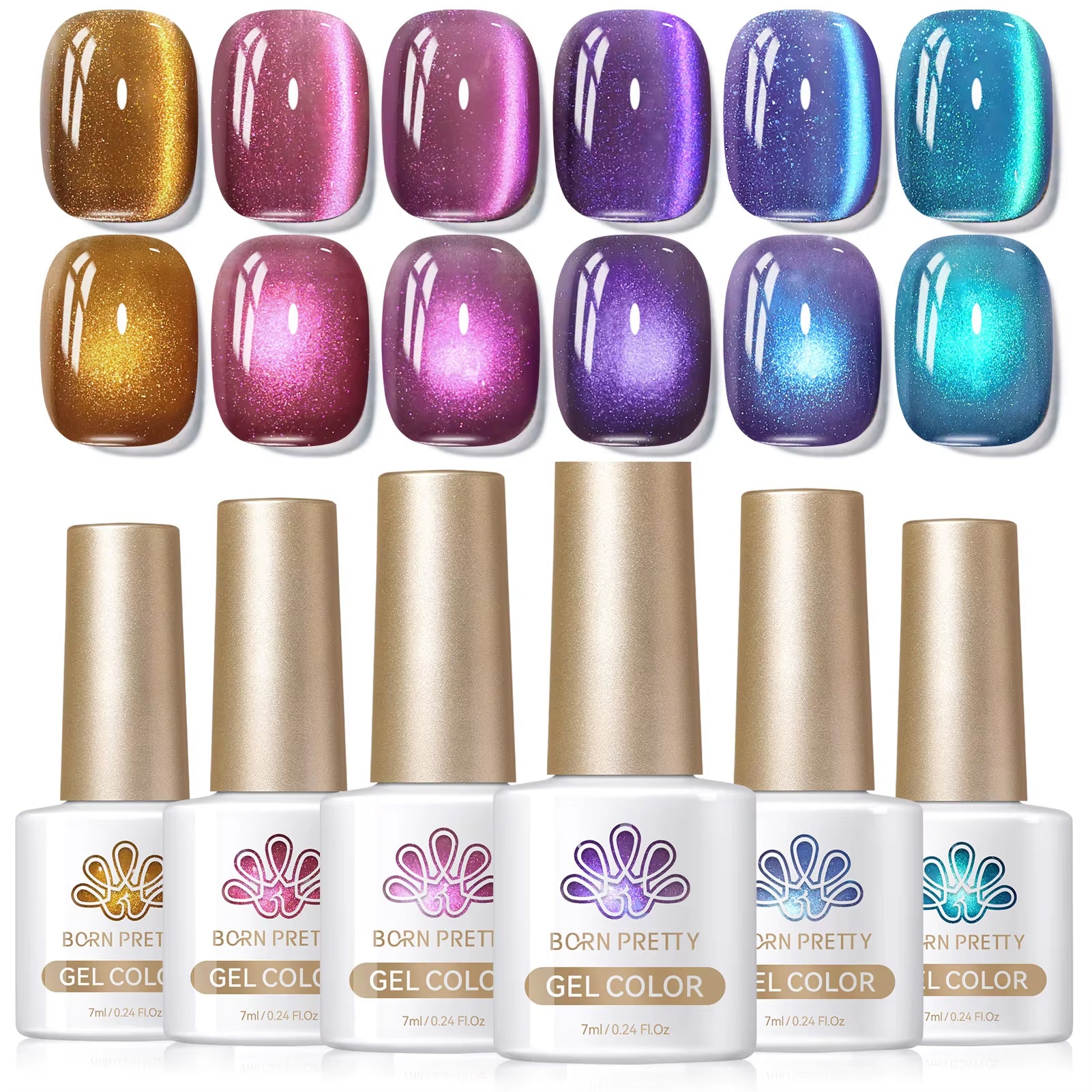 6PCS Pink Ocean Cat Nail Gel Polish Set with Magnet Stick Jelly Holographics Magnetic Nail Kit Salon Art Manicure