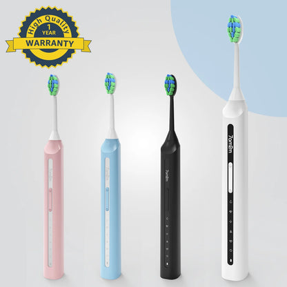 Sonic Electric Toothbrush, High Power Rechargeable Toothbrushes, with 8 Brush Heads for Adults and Kids, 15 Adjustable Modes, Built-In 2-Minute Smart Timer, 4 Hours Fast Charge, White