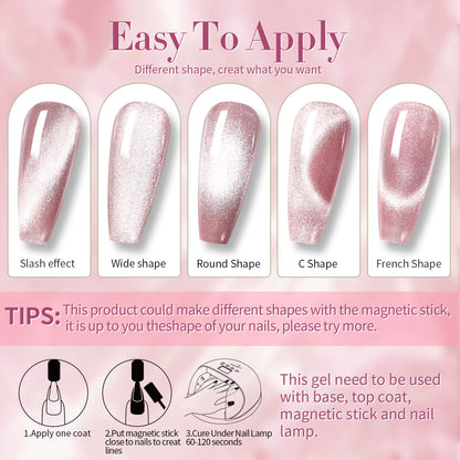 6PCS Pink Ocean Cat Nail Gel Polish Set with Magnet Stick Jelly Holographics Magnetic Nail Kit Salon Art Manicure