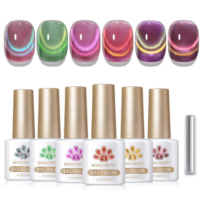 6PCS Pink Ocean Cat Nail Gel Polish Set with Magnet Stick Jelly Holographics Magnetic Nail Kit Salon Art Manicure