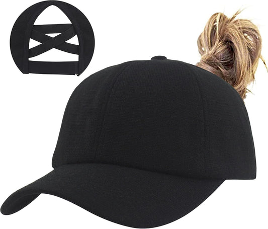 Womens Winter Criss Cross Ponytail Baseball Cap Adjustable High Messy Bun Ponycap Fuzzy Fleece Lined Knit Hat